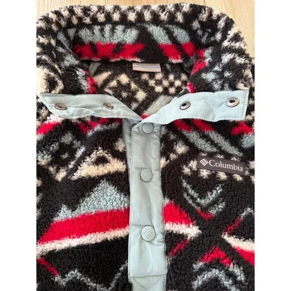 Columbia S Big Timber Peak Half Snap Cozy Cabincore Sherpa Fleece Black Red Blue - Picture 4 of 14